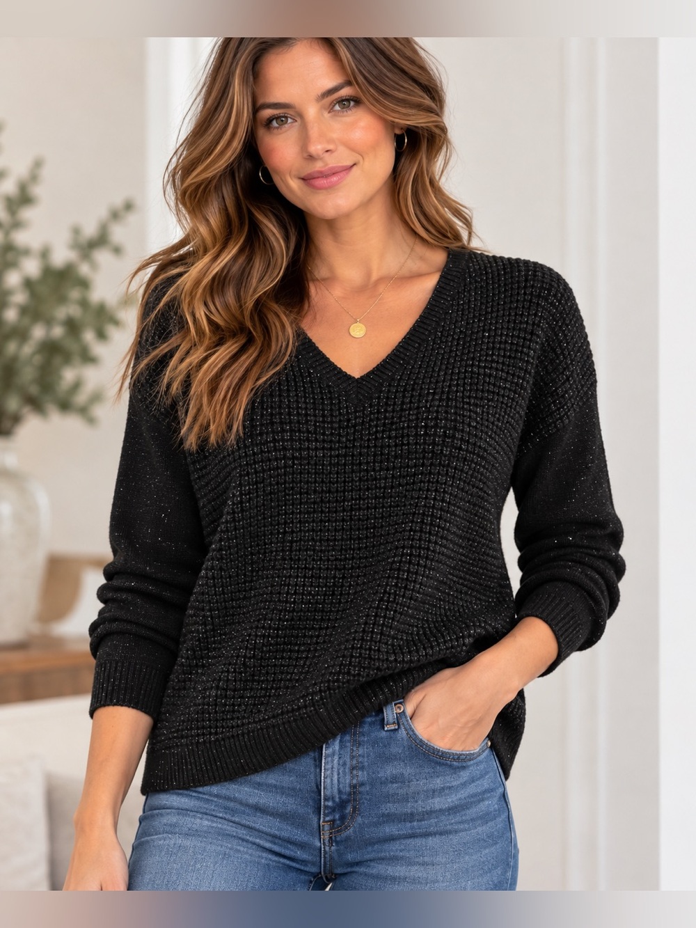 Calvin Klein Jeans Black V-Neck Sweater Size Small